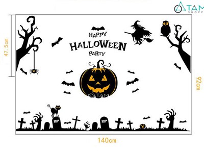 Bộ Decal dán tường trang trí Halloween chủ đề Bí ngô hắc ám HLW-DECAL-01